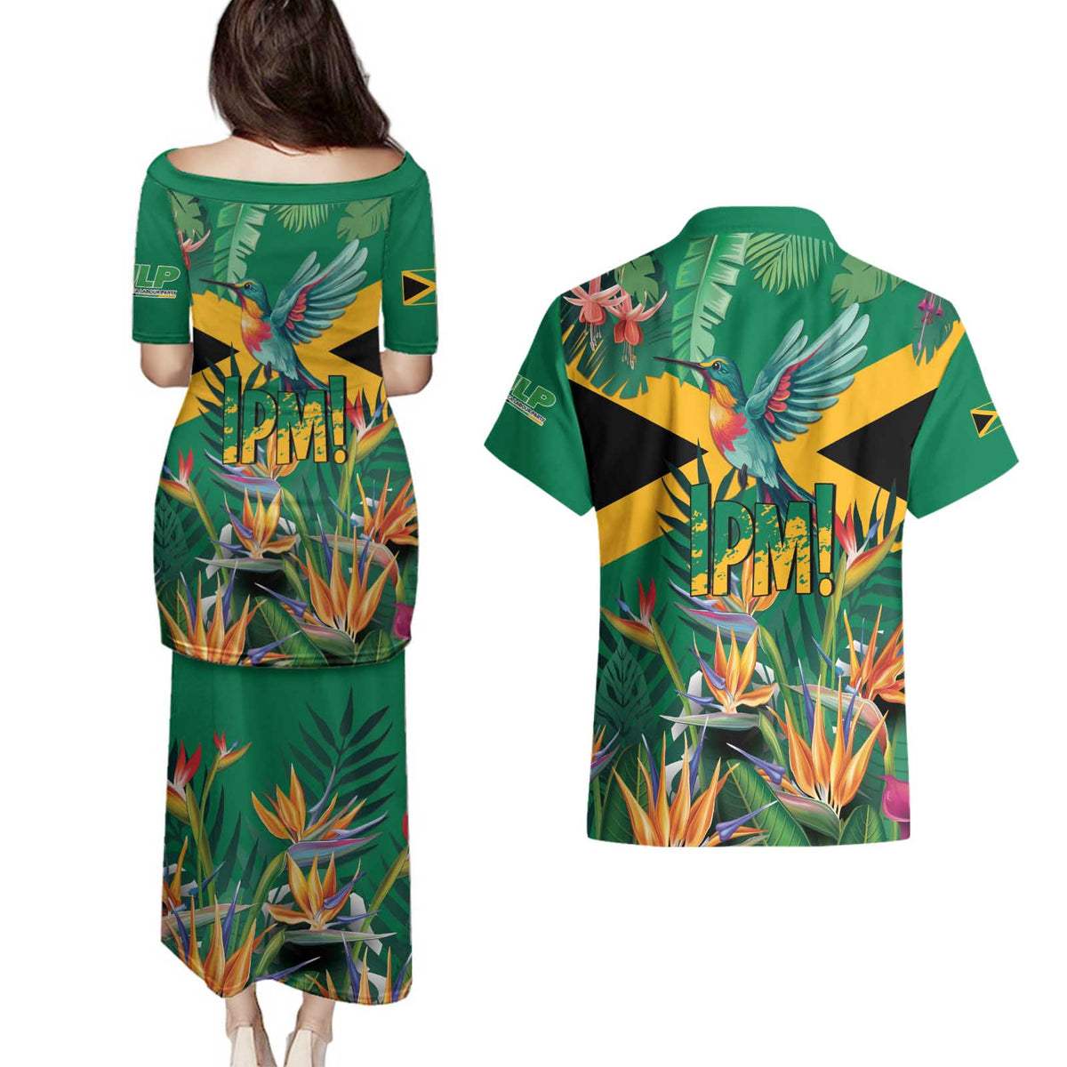 JLP 1PM Holness Couples Matching Puletasi and Hawaiian Shirt Jamaica Labour Party - Tropical Style - Wonder Print Shop
