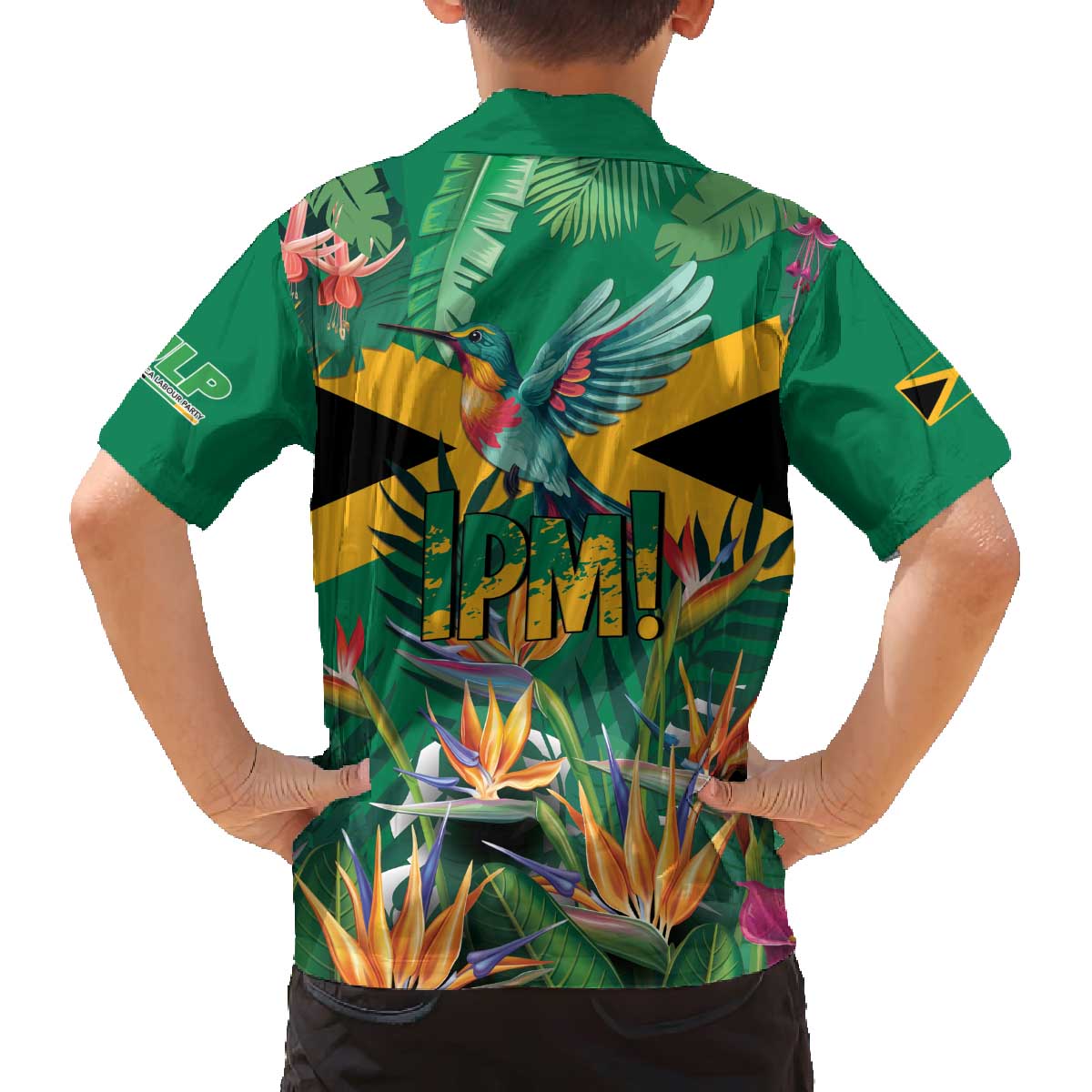 JLP 1PM Holness Family Matching Off The Shoulder Long Sleeve Dress and Hawaiian Shirt Jamaica Labour Party - Tropical Style - Wonder Print Shop