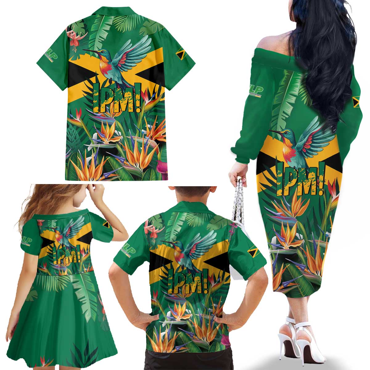 JLP 1PM Holness Family Matching Off The Shoulder Long Sleeve Dress and Hawaiian Shirt Jamaica Labour Party - Tropical Style - Wonder Print Shop