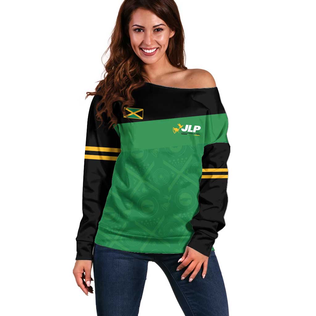 Personalized Jamaica Labour Party Off Shoulder Sweater Proud Supporters - Wonder Print Shop