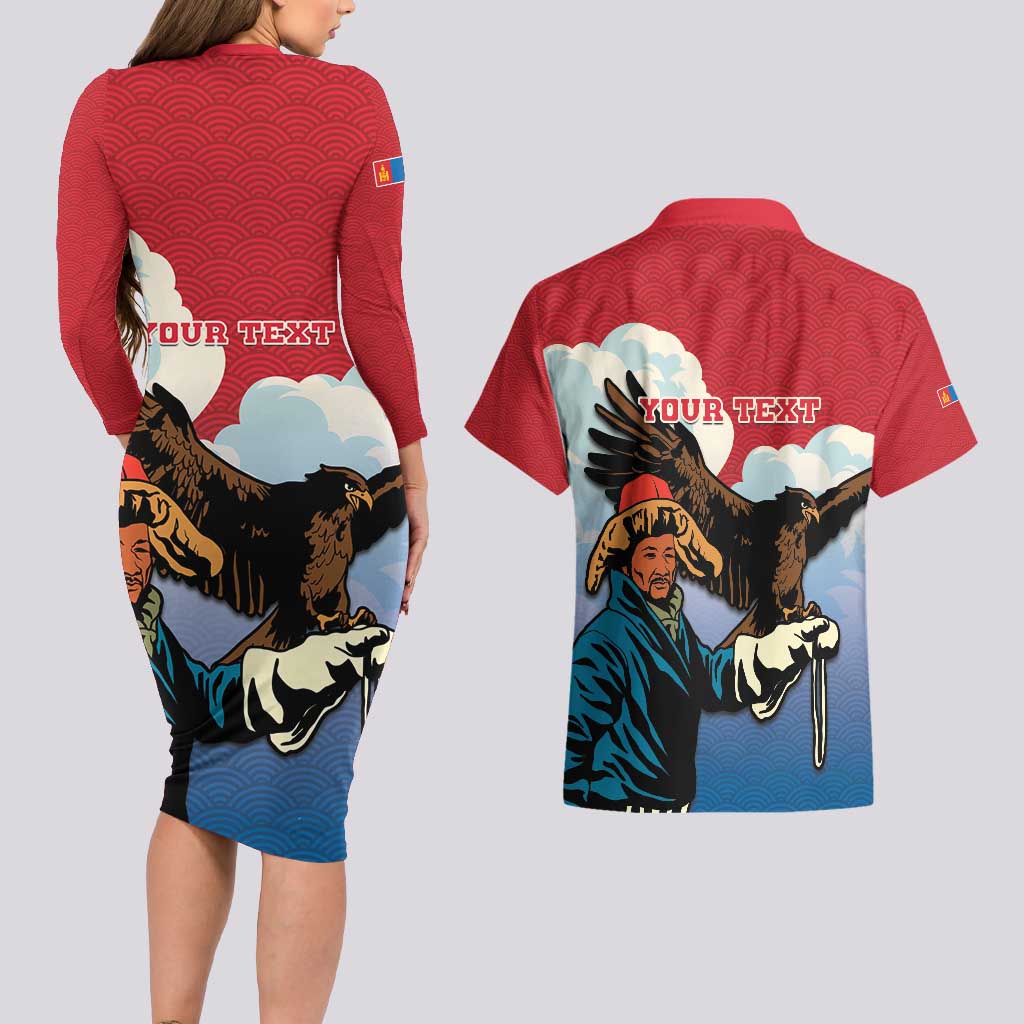 Personalised Mongolia Couples Matching Long Sleeve Bodycon Dress and Hawaiian Shirt Eagle Hunters - Wonder Print Shop