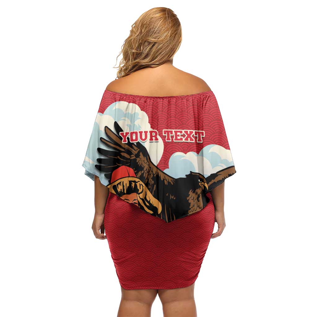 Personalised Mongolia Off Shoulder Short Dress Eagle Hunters - Wonder Print Shop