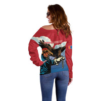 Personalised Mongolia Off Shoulder Sweater Eagle Hunters - Wonder Print Shop