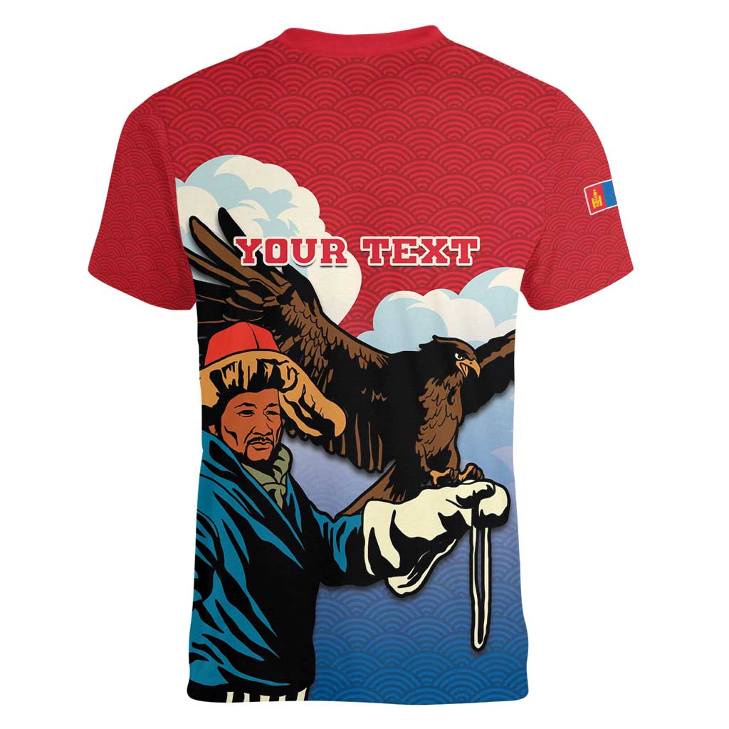 Personalised Mongolia Women V-Neck T-Shirt Eagle Hunters - Wonder Print Shop