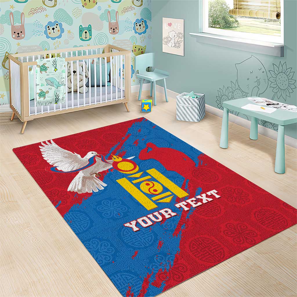 Personalised Mongolia Independence Day Area Rug Coat Of Arms - Mongolia Folk Pattern - Wonder Print Shop