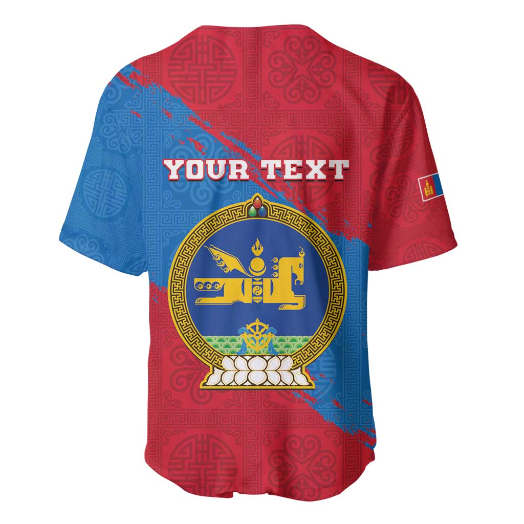 Personalised Mongolia Independence Day Baseball Jersey Coat Of Arms - Mongolia Folk Pattern - Wonder Print Shop