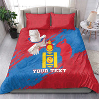 Personalised Mongolia Independence Day Bedding Set Coat Of Arms - Mongolia Folk Pattern - Wonder Print Shop
