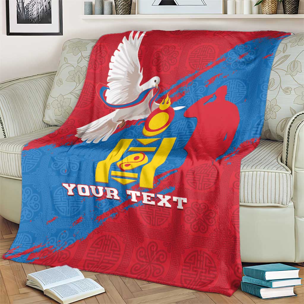 Personalised Mongolia Independence Day Blanket Coat Of Arms - Mongolia Folk Pattern