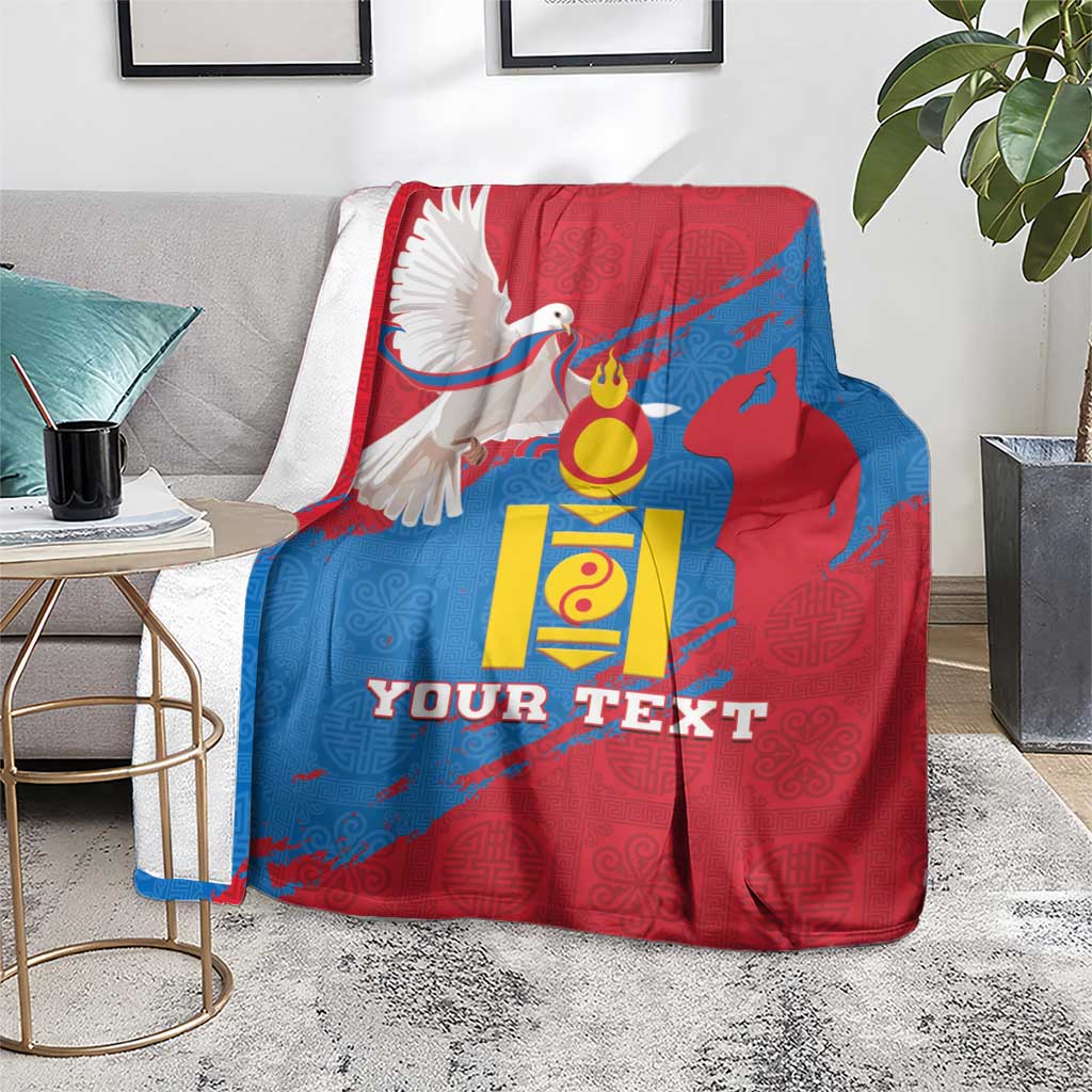 Personalised Mongolia Independence Day Blanket Coat Of Arms - Mongolia Folk Pattern