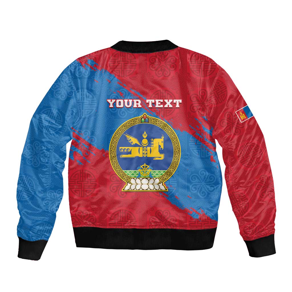 Personalised Mongolia Independence Day Bomber Jacket Coat Of Arms - Mongolia Folk Pattern - Wonder Print Shop