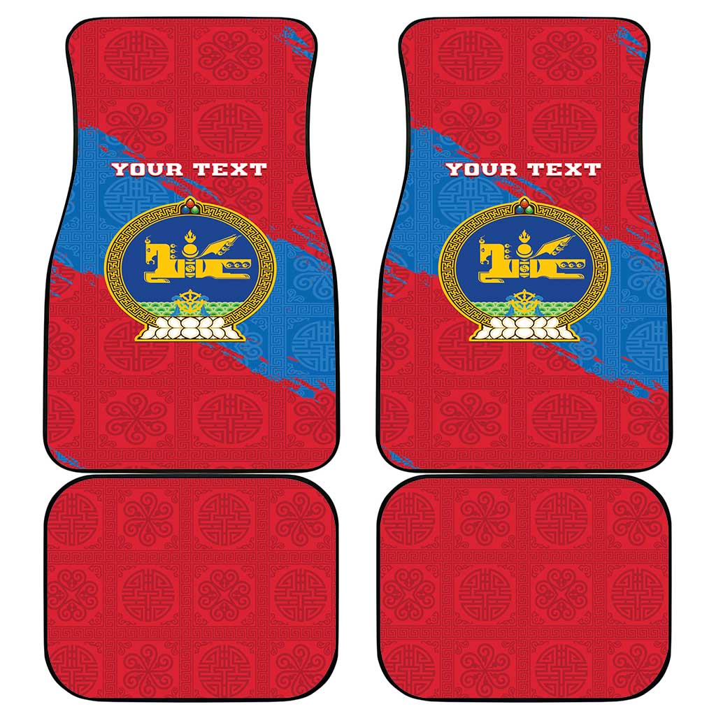 Personalised Mongolia Independence Day Car Mats Coat Of Arms - Mongolia Folk Pattern - Wonder Print Shop