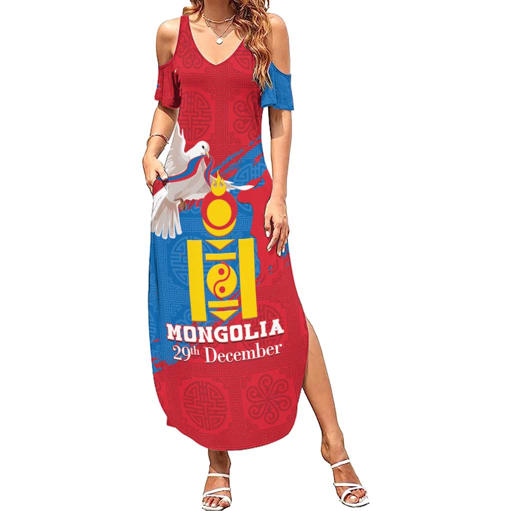 Personalised Mongolia Independence Day Family Matching Summer Maxi Dress and Hawaiian Shirt Coat Of Arms - Mongolia Folk Pattern - Wonder Print Shop