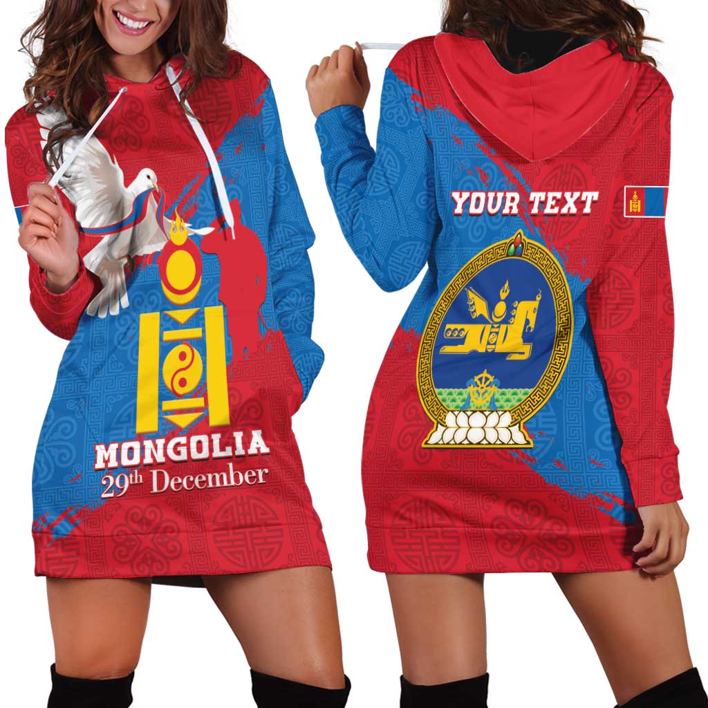 Personalised Mongolia Independence Day Hoodie Dress Coat Of Arms - Mongolia Folk Pattern - Wonder Print Shop