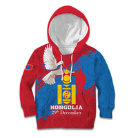 Personalised Mongolia Independence Day Kid Hoodie Coat Of Arms - Mongolia Folk Pattern - Wonder Print Shop