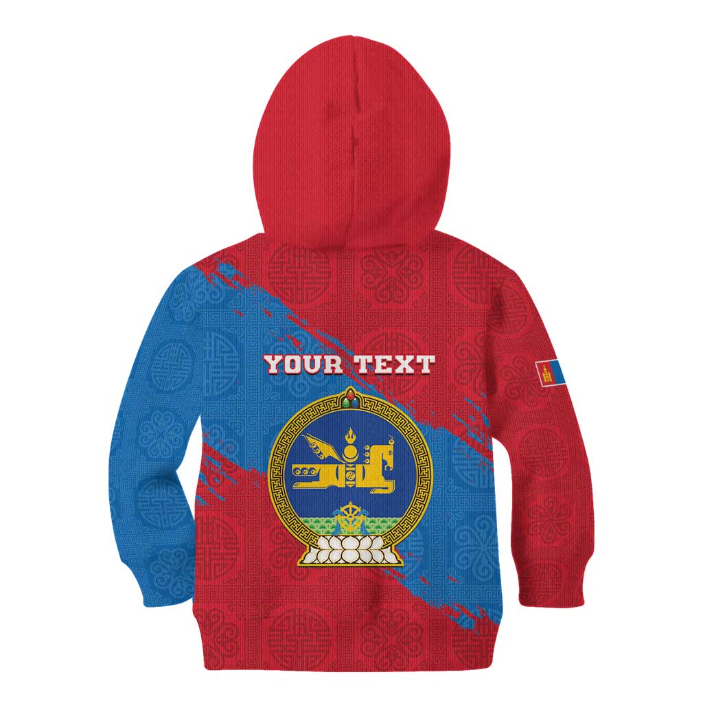 Personalised Mongolia Independence Day Kid Hoodie Coat Of Arms - Mongolia Folk Pattern - Wonder Print Shop