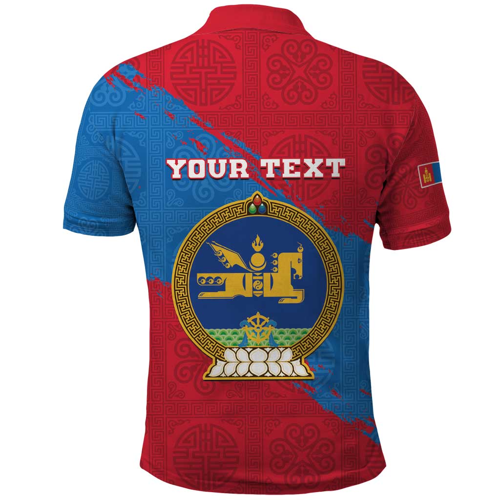 Personalised Mongolia Independence Day Polo Shirt Coat Of Arms - Mongolia Folk Pattern - Wonder Print Shop