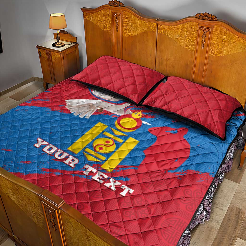 Personalised Mongolia Independence Day Quilt Bed Set Coat Of Arms - Mongolia Folk Pattern - Wonder Print Shop