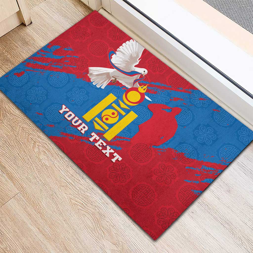 Personalised Mongolia Independence Day Rubber Doormat Coat Of Arms - Mongolia Folk Pattern - Wonder Print Shop