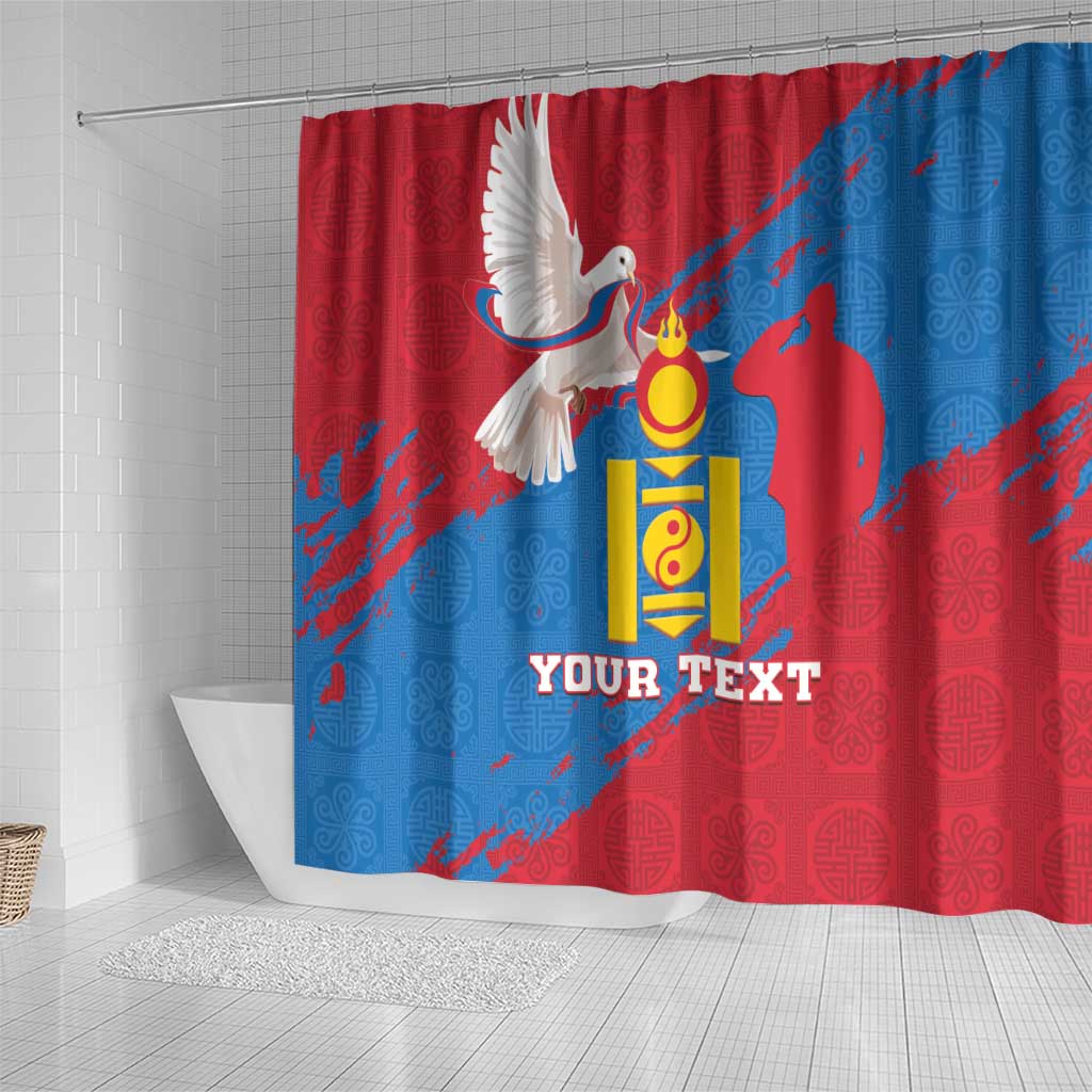 Personalised Mongolia Independence Day Shower Curtain Coat Of Arms - Mongolia Folk Pattern