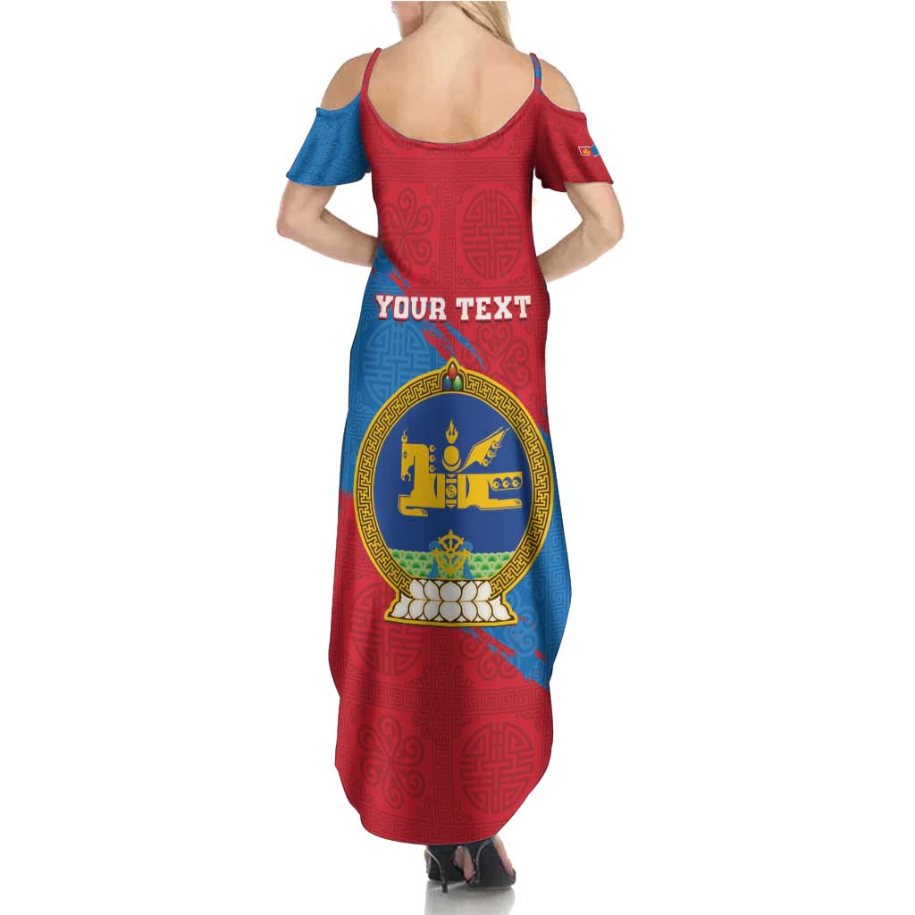 Personalised Mongolia Independence Day Summer Maxi Dress Coat Of Arms - Mongolia Folk Pattern - Wonder Print Shop