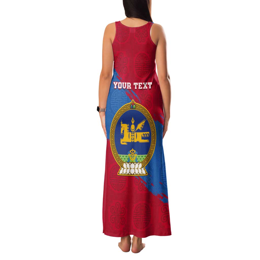 Personalised Mongolia Independence Day Tank Maxi Dress Coat Of Arms - Mongolia Folk Pattern - Wonder Print Shop
