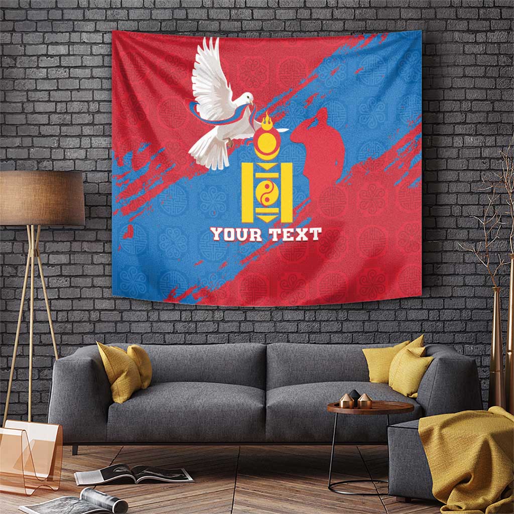 Personalised Mongolia Independence Day Tapestry Coat Of Arms - Mongolia Folk Pattern - Wonder Print Shop