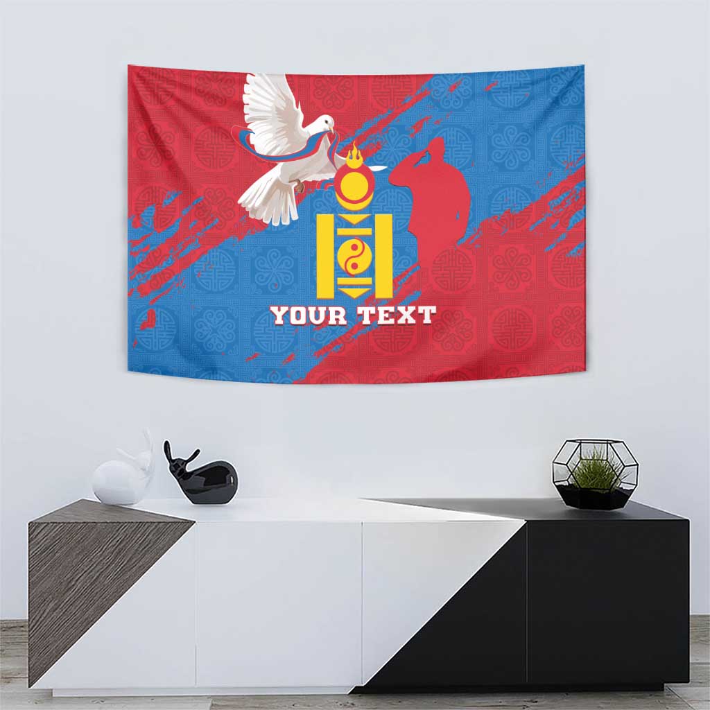 Personalised Mongolia Independence Day Tapestry Coat Of Arms - Mongolia Folk Pattern - Wonder Print Shop