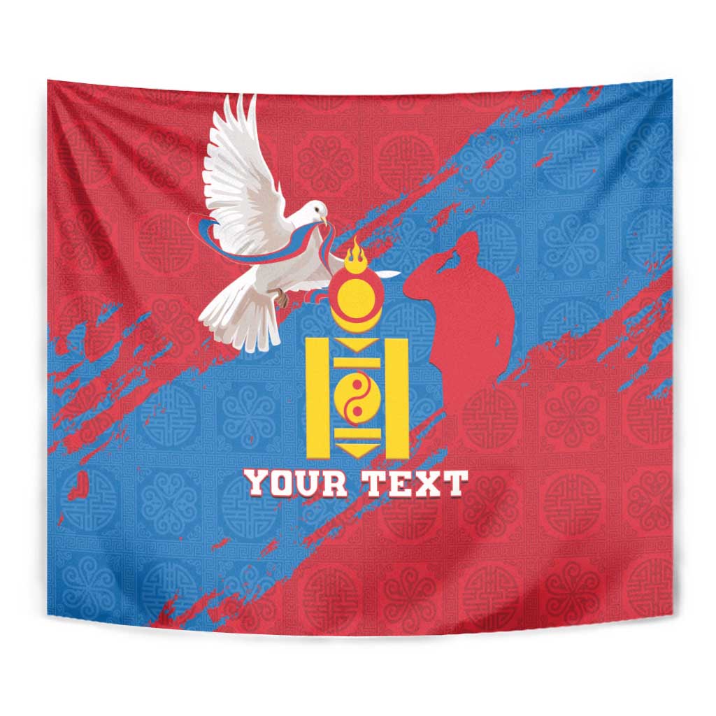 Personalised Mongolia Independence Day Tapestry Coat Of Arms - Mongolia Folk Pattern - Wonder Print Shop