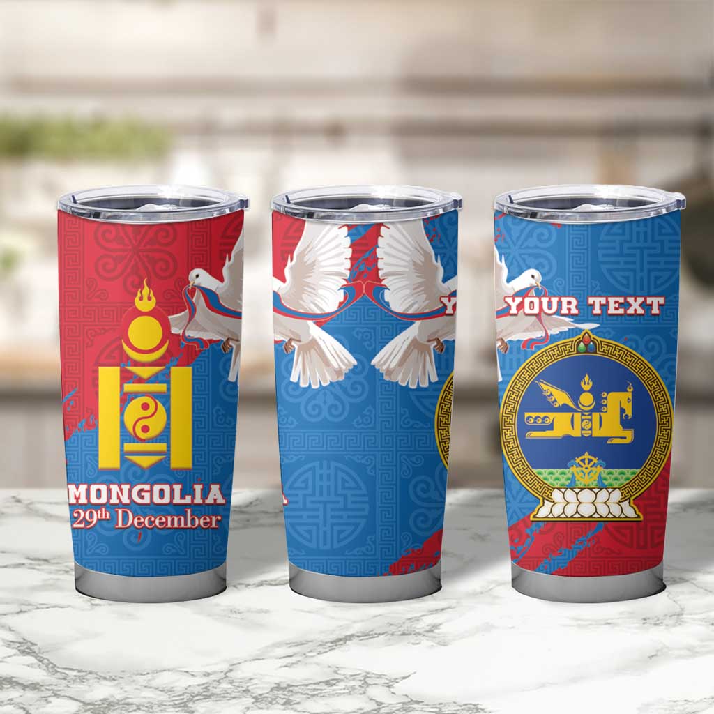 Personalised Mongolia Independence Day Tumbler Cup Coat Of Arms - Mongolia Folk Pattern - Wonder Print Shop