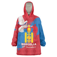 Personalised Mongolia Independence Day Wearable Blanket Hoodie Coat Of Arms - Mongolia Folk Pattern - Wonder Print Shop