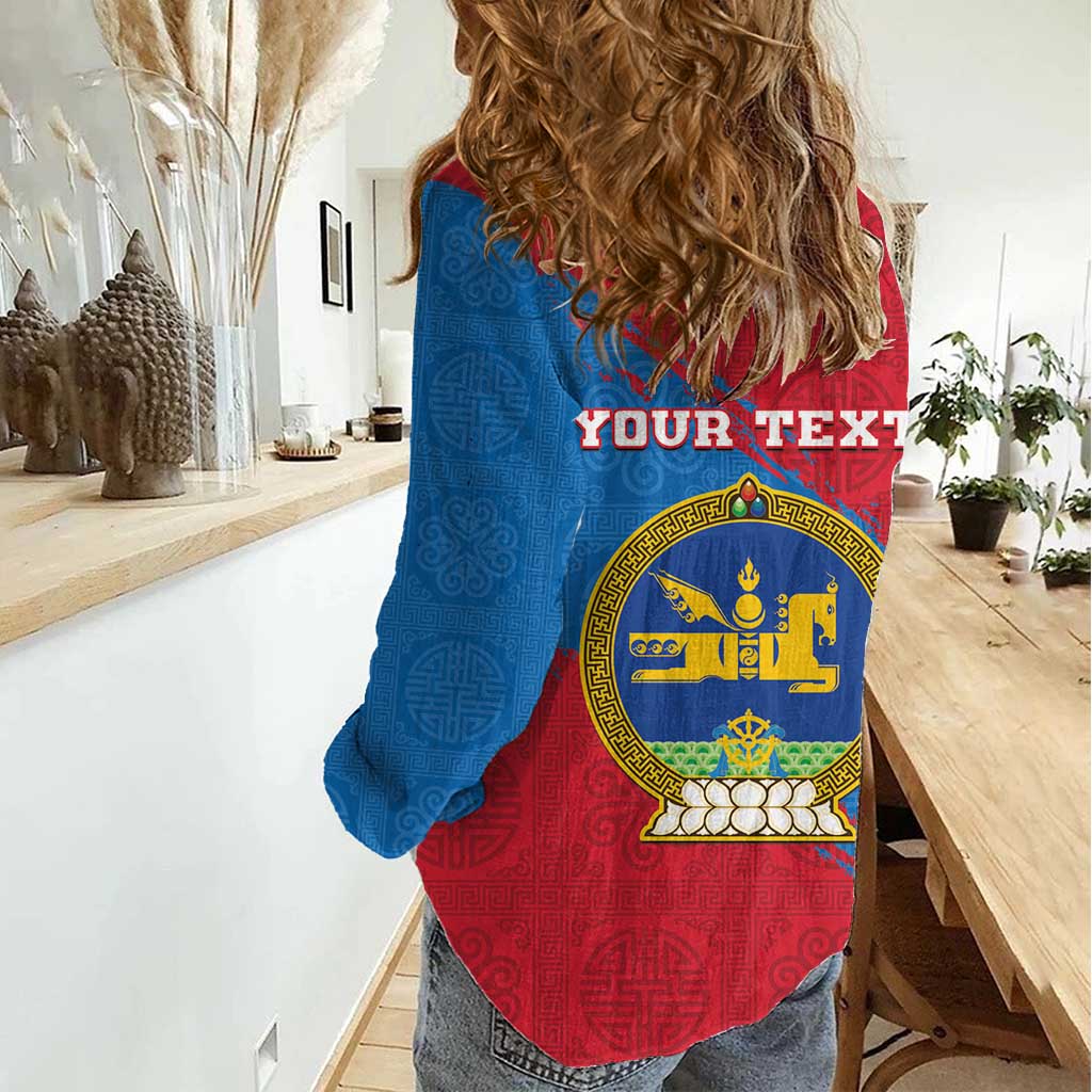 Personalised Mongolia Independence Day Women Casual Shirt Coat Of Arms - Mongolia Folk Pattern - Wonder Print Shop