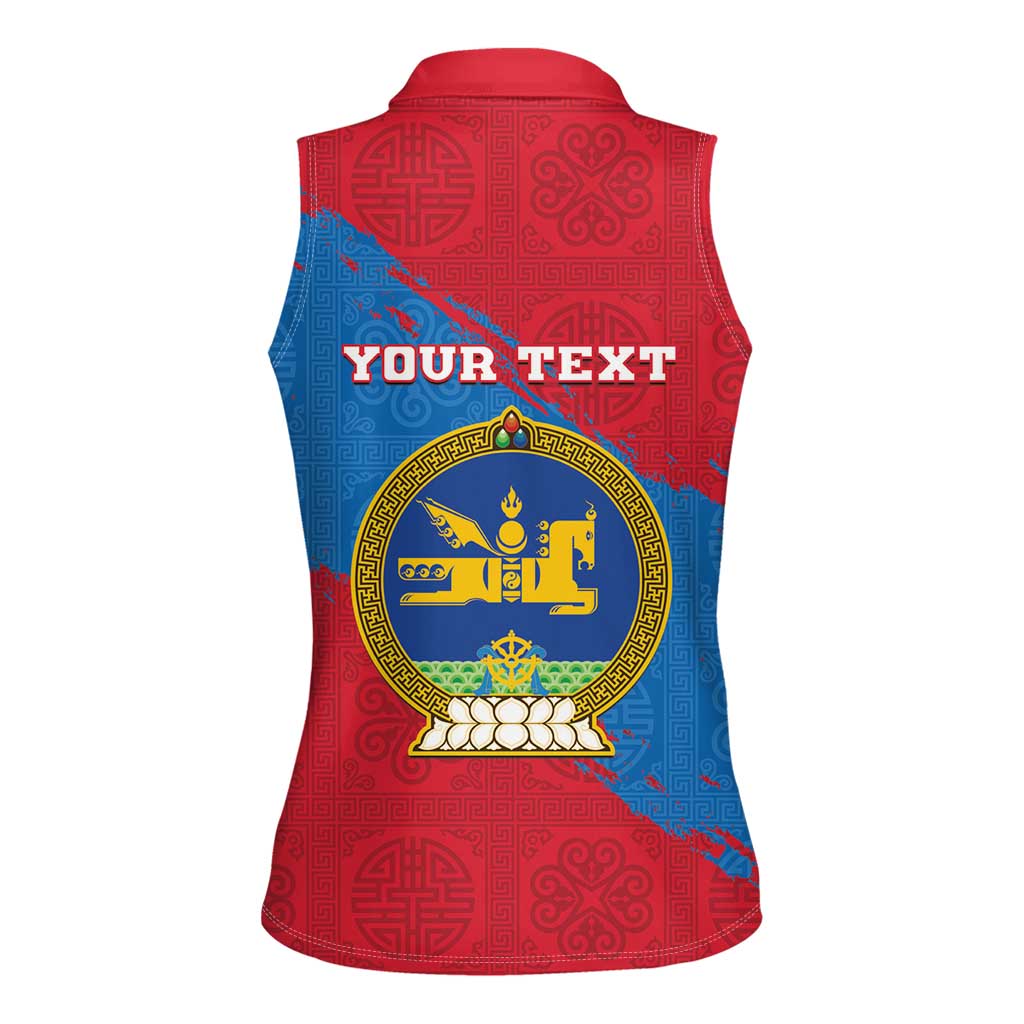 Personalised Mongolia Independence Day Women Sleeveless Polo Shirt Coat Of Arms - Mongolia Folk Pattern - Wonder Print Shop