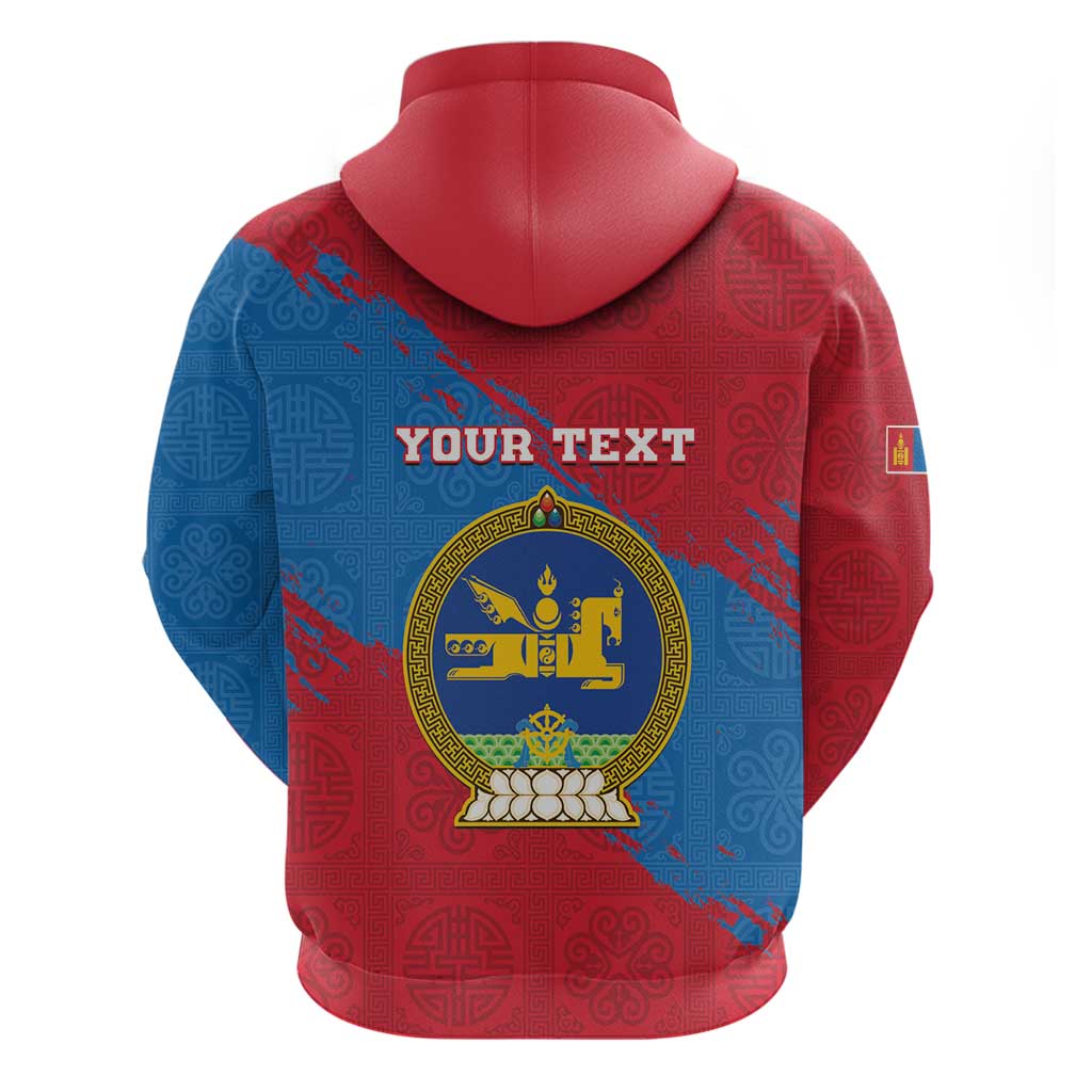 Personalised Mongolia Independence Day Zip Hoodie Coat Of Arms - Mongolia Folk Pattern - Wonder Print Shop