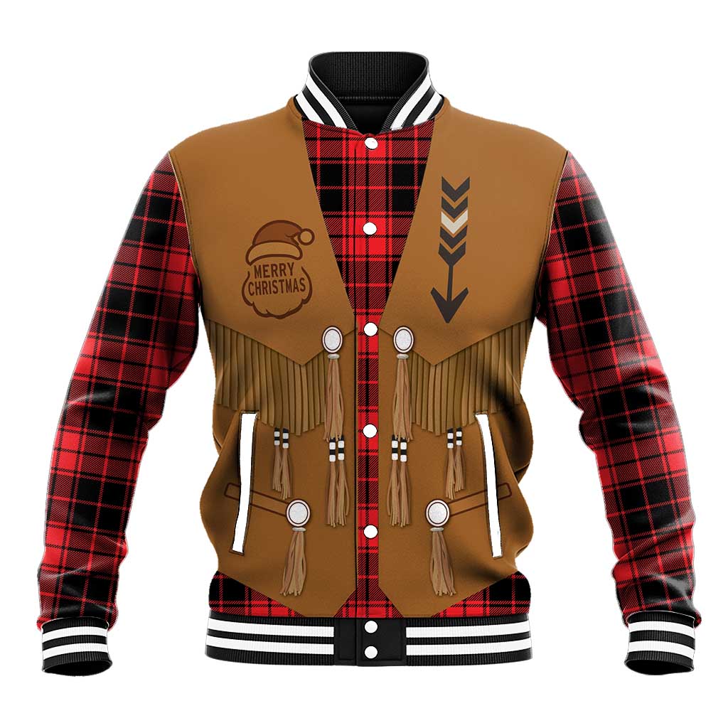 Santa Western Cowboy Christmas Baseball Jacket Plaid Black Red Vest Style - Wonder Print Shop