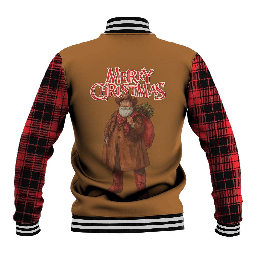 Santa Western Cowboy Christmas Baseball Jacket Plaid Black Red Vest Style - Wonder Print Shop