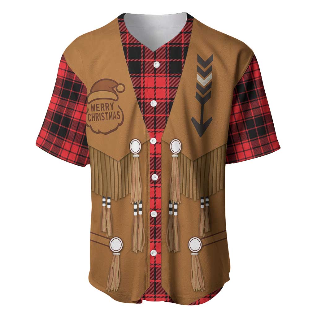 Santa Western Cowboy Christmas Baseball Jersey Plaid Black Red Vest Style - Wonder Print Shop