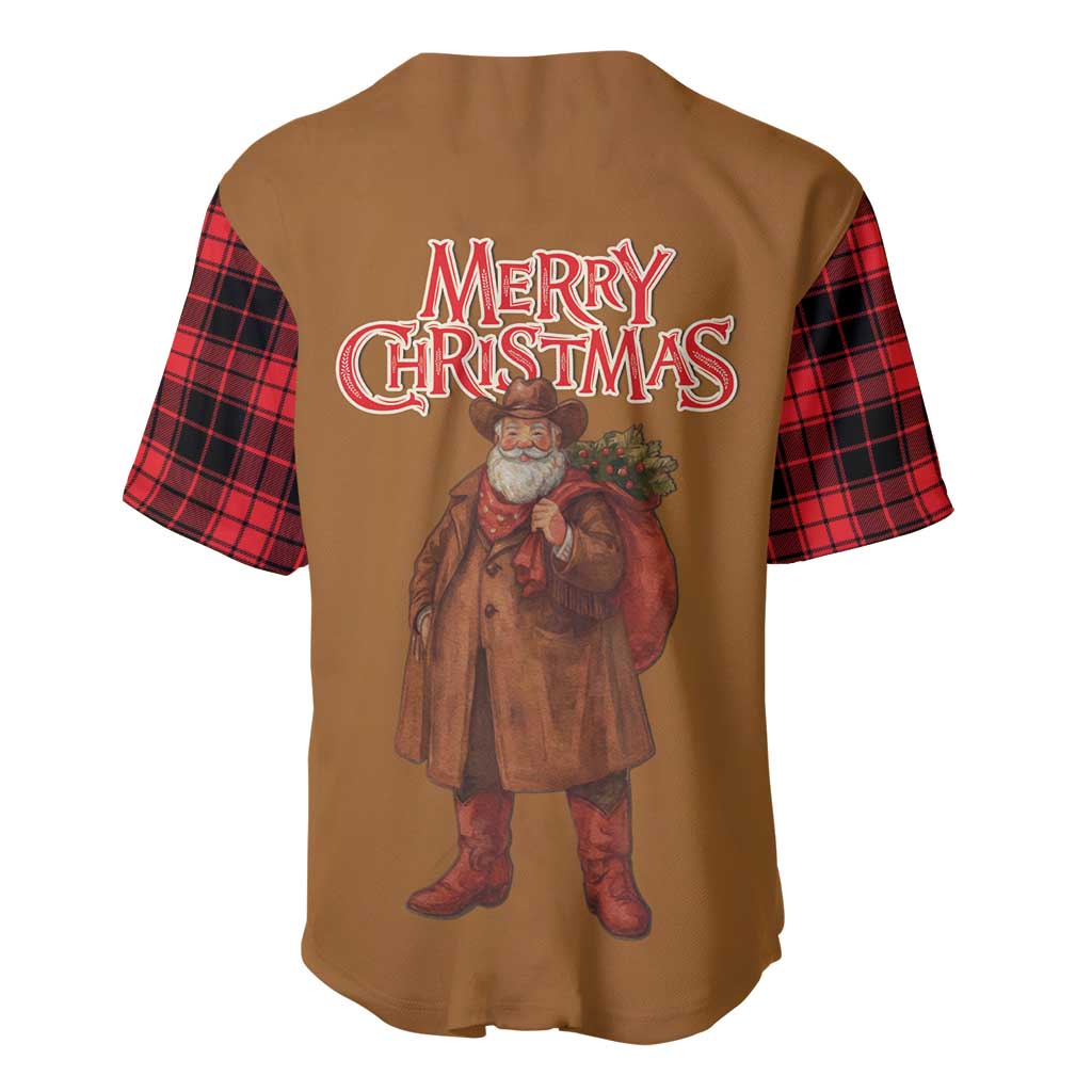 Santa Western Cowboy Christmas Baseball Jersey Plaid Black Red Vest Style - Wonder Print Shop