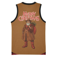 Santa Western Cowboy Christmas Basketball Jersey Plaid Black Red Vest Style - Wonder Print Shop