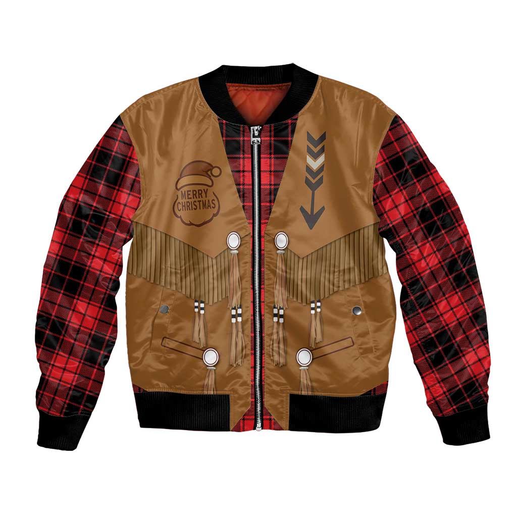 Santa Western Cowboy Christmas Bomber Jacket Plaid Black Red Vest Style - Wonder Print Shop