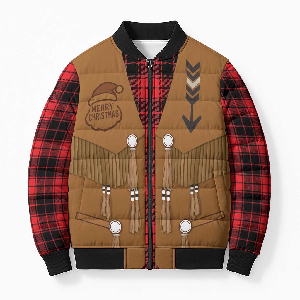 Santa Western Cowboy Christmas Bomber Puffer Jacket Plaid Black Red Vest Style - Wonder Print Shop