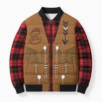 Santa Western Cowboy Christmas Bomber Puffer Jacket Plaid Black Red Vest Style - Wonder Print Shop