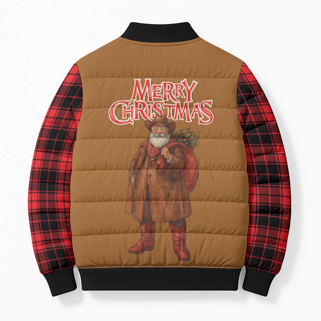 Santa Western Cowboy Christmas Bomber Puffer Jacket Plaid Black Red Vest Style - Wonder Print Shop