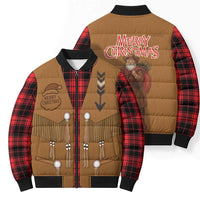 Santa Western Cowboy Christmas Bomber Puffer Jacket Plaid Black Red Vest Style - Wonder Print Shop