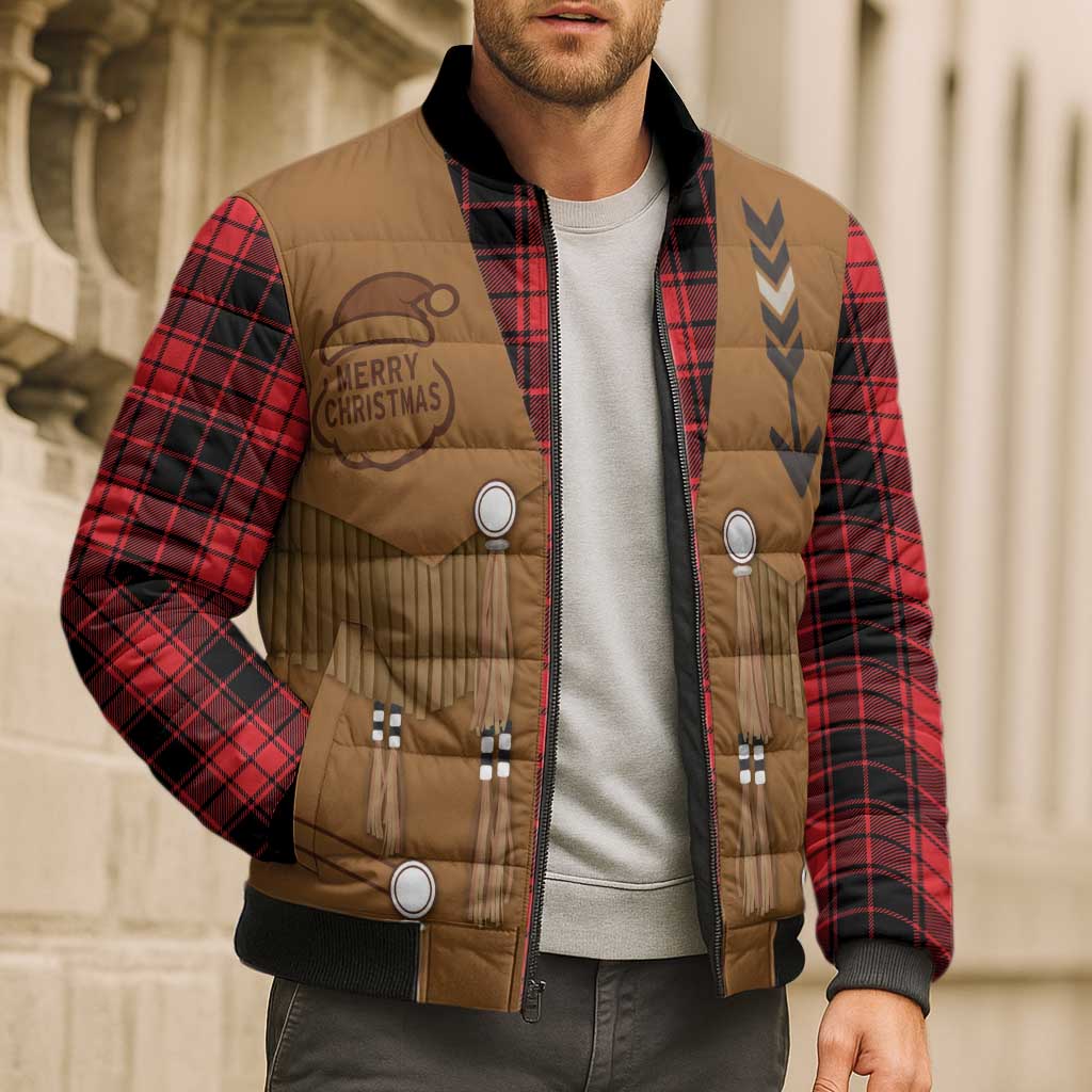 Santa Western Cowboy Christmas Bomber Puffer Jacket Plaid Black Red Vest Style - Wonder Print Shop