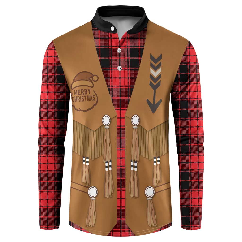 Santa Western Cowboy Christmas Button Sweatshirt Plaid Black Red Vest Style - Wonder Print Shop