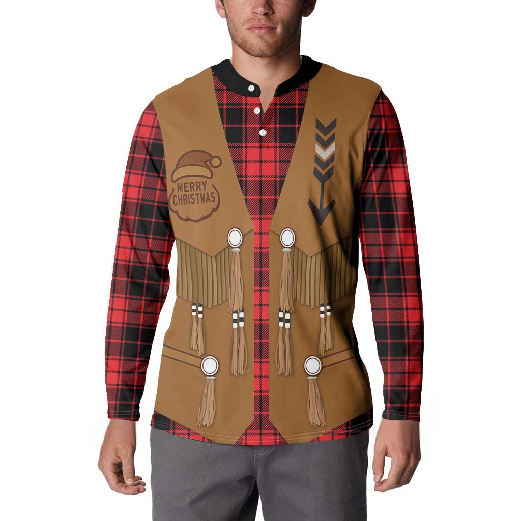 Santa Western Cowboy Christmas Button Sweatshirt Plaid Black Red Vest Style - Wonder Print Shop