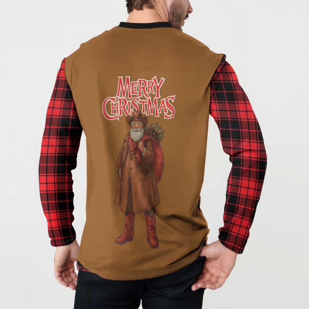 Santa Western Cowboy Christmas Button Sweatshirt Plaid Black Red Vest Style - Wonder Print Shop