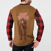 Santa Western Cowboy Christmas Button Sweatshirt Plaid Black Red Vest Style - Wonder Print Shop