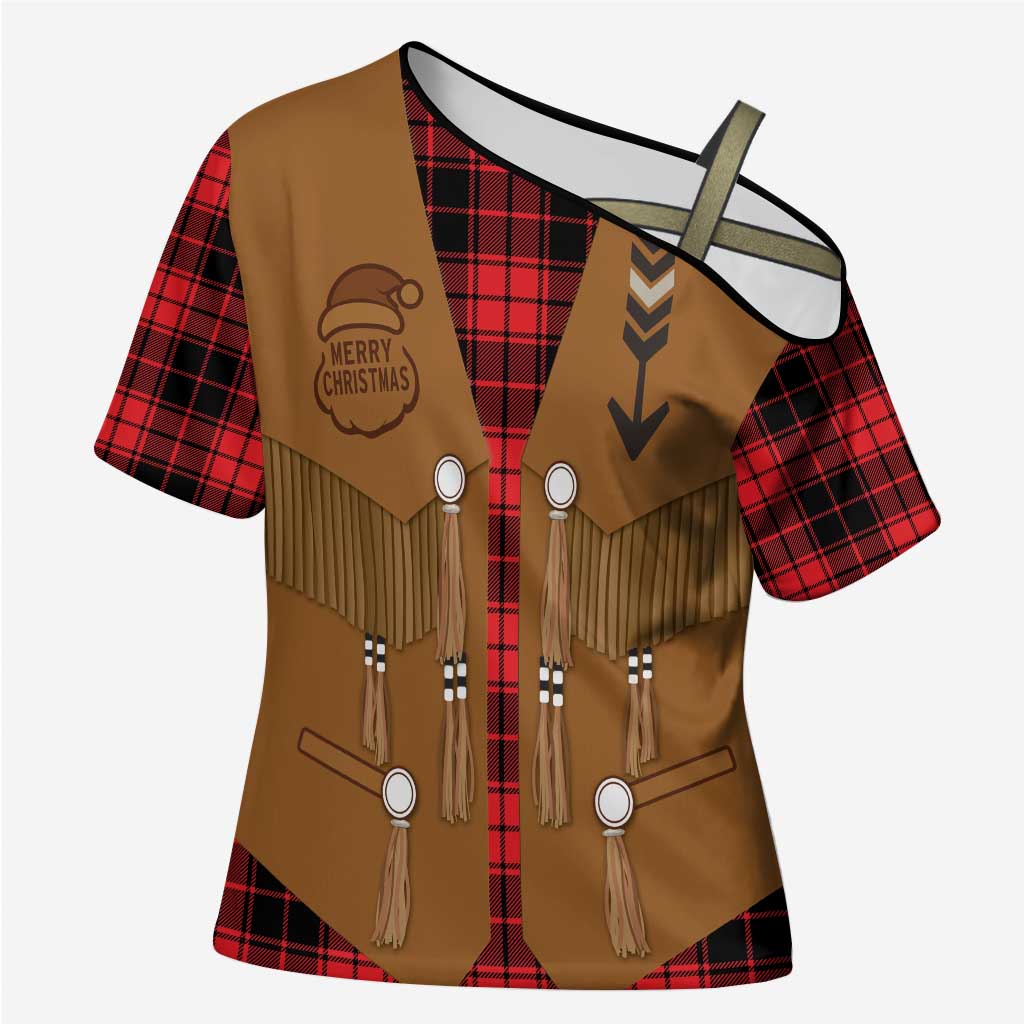 Santa Western Cowboy Christmas Cross Shoulder Shirt Plaid Black Red Vest Style - Wonder Print Shop