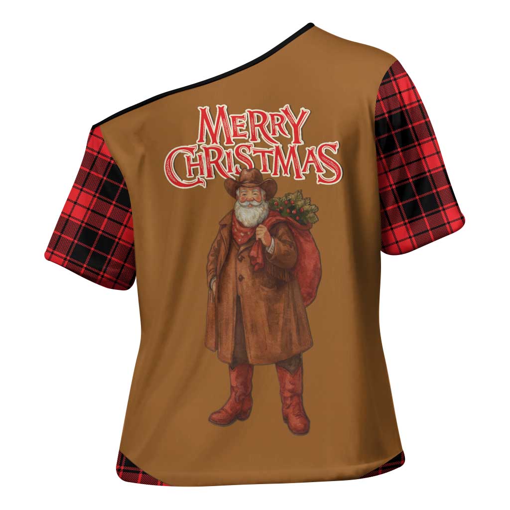 Santa Western Cowboy Christmas Cross Shoulder Shirt Plaid Black Red Vest Style - Wonder Print Shop